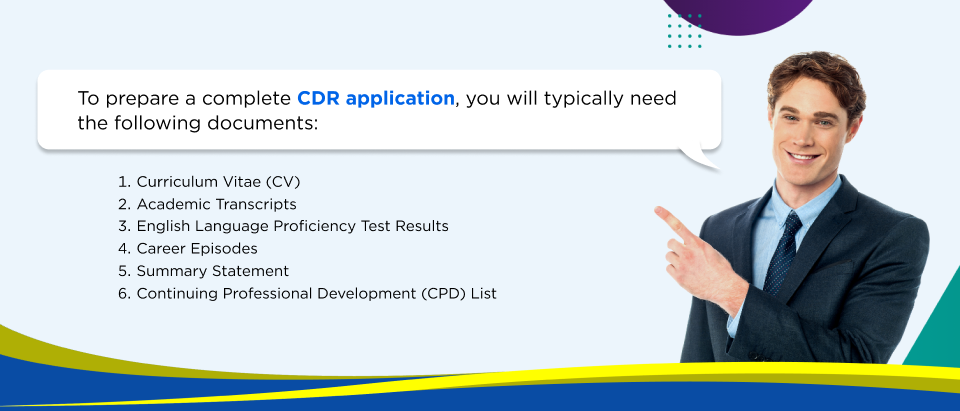 To prepare a complete CDR application you will typically need the following documents