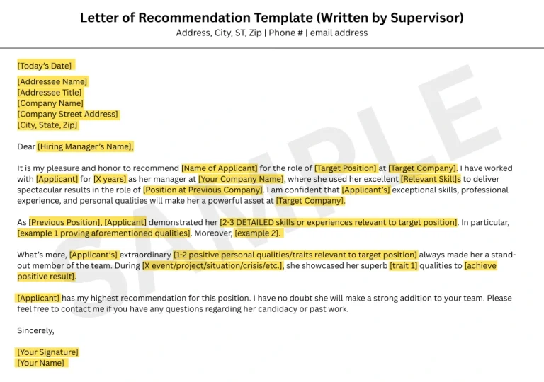 Letter of Recommendation Template