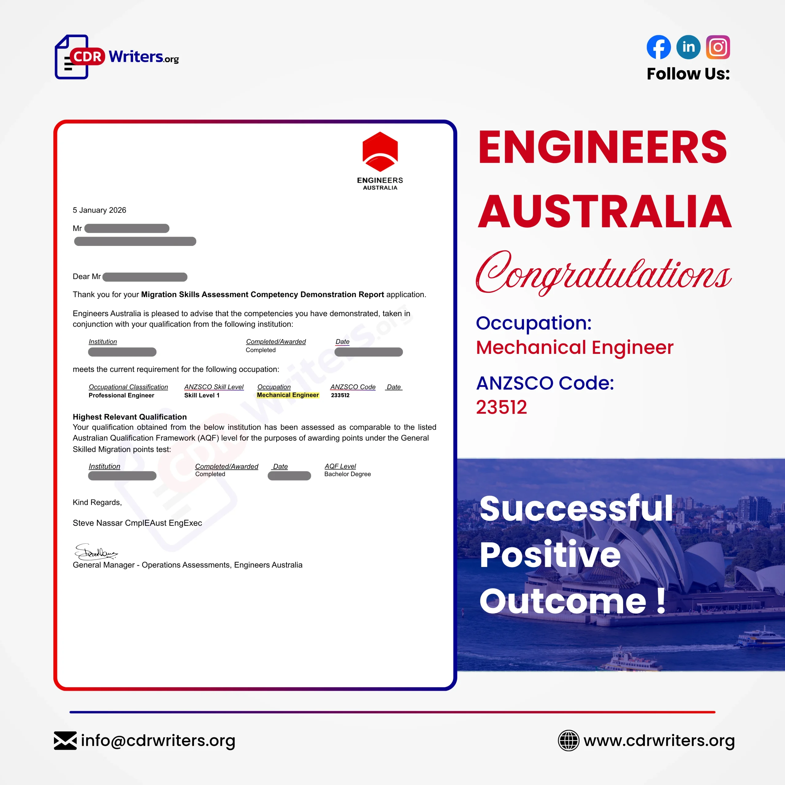 Engineers Australia Positive Outcome