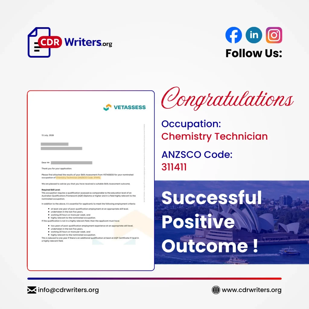 VETASSESS suitable skills assessment for Chemistry Technician ANZSCO 311411